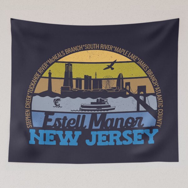 Item preview, Estell Manor New Jersey Sunset Retro Vintage Local Pride Logo designed and sold by CRHPOD20.