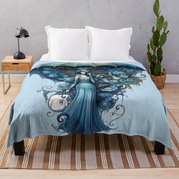 Item preview, Enchanting Blue Peacock Lady with Floral Umbrella Art designed and sold by PaintbrushPlace.