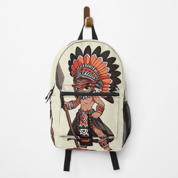 Item preview, Aztec Warrior Valor - Spear & Feathered Armor Cartoon Sticker designed and sold by PaintbrushPlace.