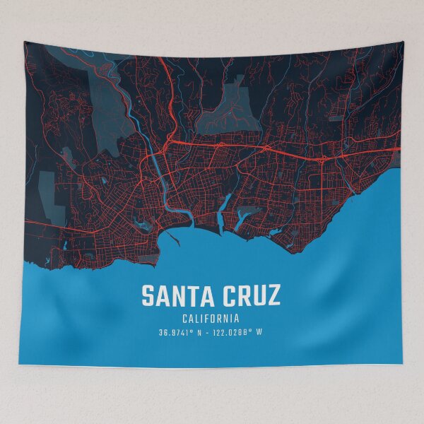 Item preview, Santa Cruz Red & Blue Minimalist Map designed and sold by HomeLivingCo.