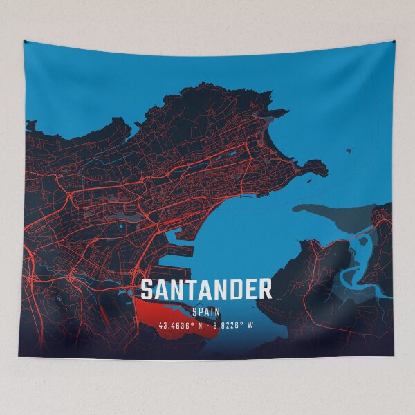 Item preview, Santander Red & Blue Minimalist Map designed and sold by HomeLivingCo.