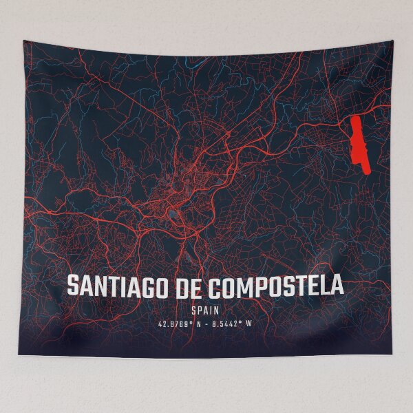 Item preview, Santiago de Compostela Red & Blue Minimalist Map designed and sold by HomeLivingCo.
