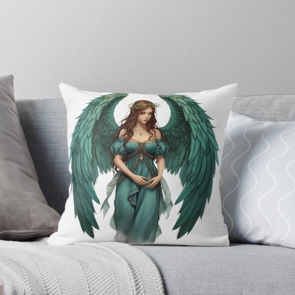 Item preview, Emerald Forest Angel Art: Fantasy Guardian with Teal Green Wings and Fairy Aesthetic designed and sold by ArtSparkCo.