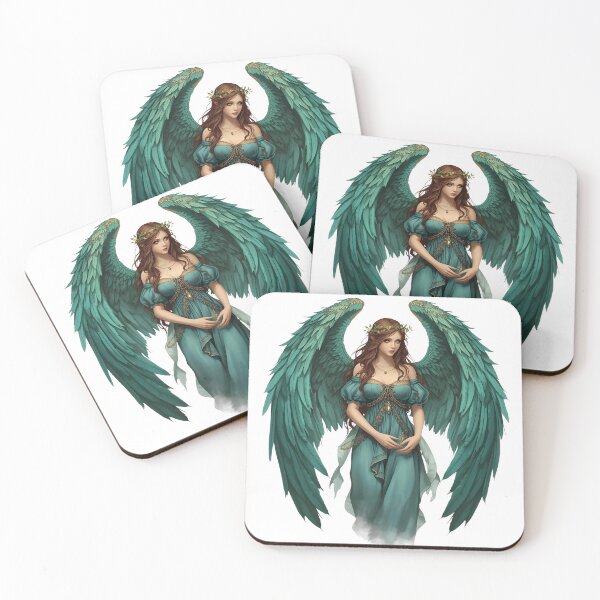 Item preview, Emerald Forest Angel Art: Fantasy Guardian with Teal Green Wings and Fairy Aesthetic designed and sold by ArtSparkCo.