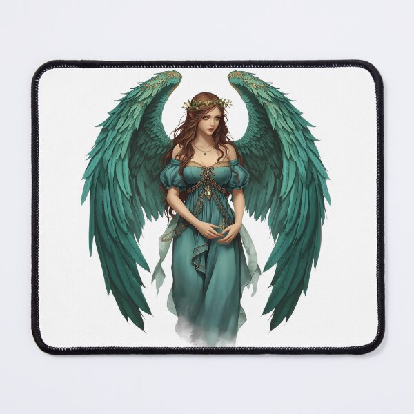 Item preview, Emerald Forest Angel Art: Fantasy Guardian with Teal Green Wings and Fairy Aesthetic designed and sold by ArtSparkCo.