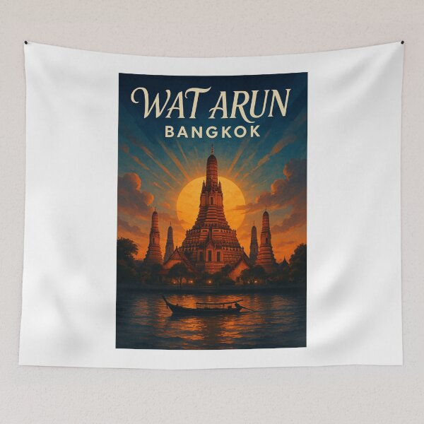 Item preview, Wat Arun Sunset Silhouette, Bangkok Thailand designed and sold by Aryabek.