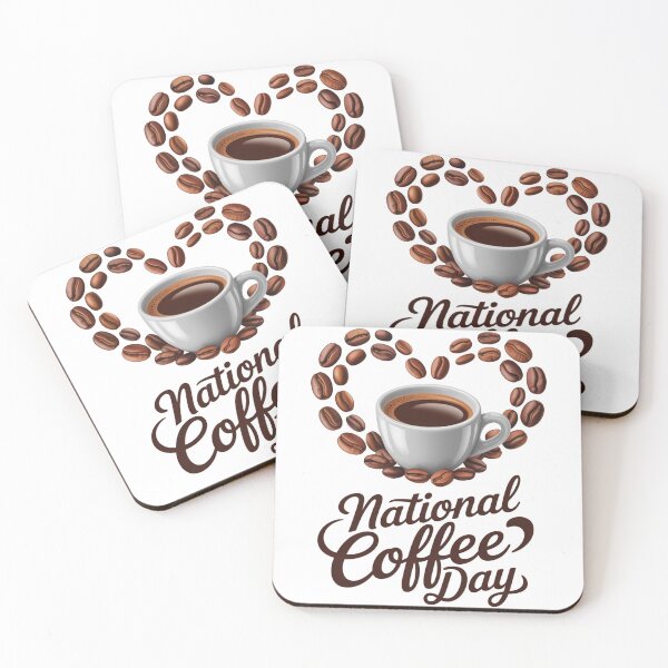 Artikelvorschau, National Coffee Day | Realistic Coffee Cup and Heart Coffee Beans entworfen und verkauft von Inky Atlas.