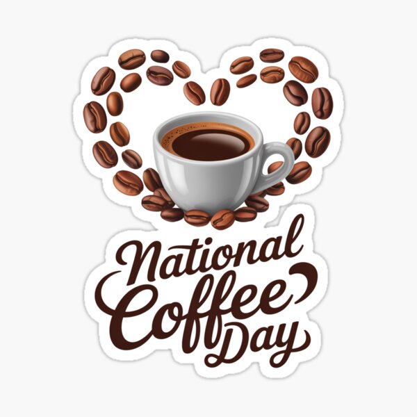 Item preview, National Coffee Day | Realistic Coffee Cup and Heart Coffee Beans designed and sold by Inky Atlas.