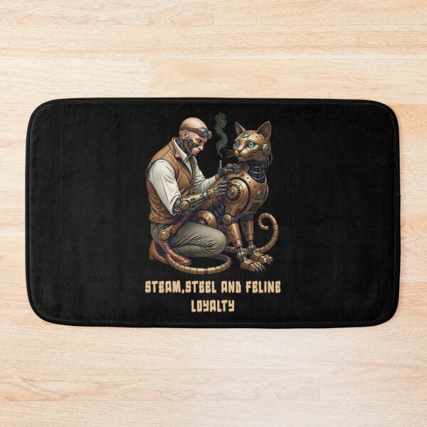 Item preview, Steam, Steel and Feline Loyalty – Steampunk cat and Cyborg engineer designed and sold by SidTastic .