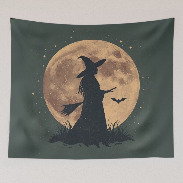 Item preview, Witch Under the Full Moon – Celestial Vintage Halloween Aesthetic designed and sold by Lu7u.