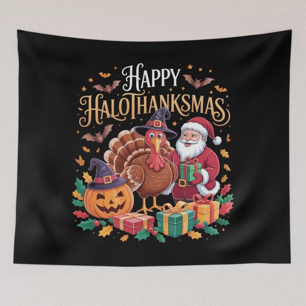 Item preview, happy hallothanksmas for halloween thanksmas holiday season designed and sold by Sunset4Bones.