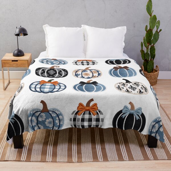 Item preview, Blue and Black Pumpkin T-Shirt – Fall Plaid & Floral Pumpkin Applique Tee with Bows, Autumn Harvest Shirt for Women designed and sold by ZyxDes.