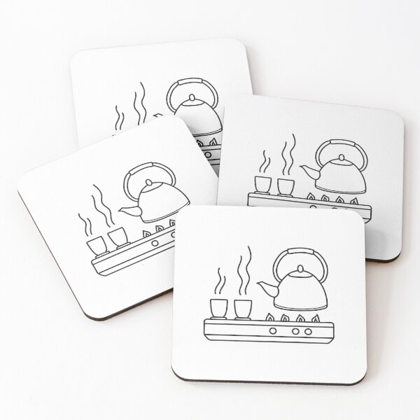 Item preview, A tea kettle boiling beside cups on a stove designed and sold by rasagamastore.
