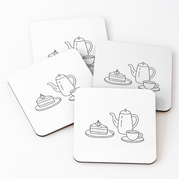 Item preview, A tea set arranged neatly beside a slice of cake on a dish designed and sold by rasagamastore.