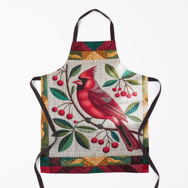 Item preview, Cardinal Bird Quilt Throw Pillow and Blanket – Colorful Patchwork Design with Red Berries, Crimson Gold & Emerald Quilt Pattern designed and sold by ZyxDes.