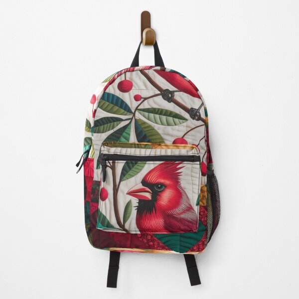 Item preview, Cardinal Bird Quilt Throw Pillow and Blanket – Colorful Patchwork Design with Red Berries, Crimson Gold & Emerald Quilt Pattern designed and sold by ZyxDes.