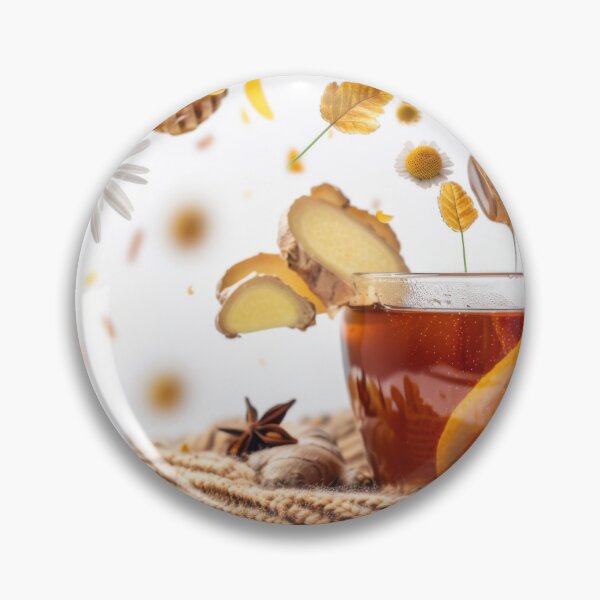 Item preview, Cup of herbal tea with floating ingredients including lemon, chamomile, and capsules, AI generated designed and sold by dvoevnore.