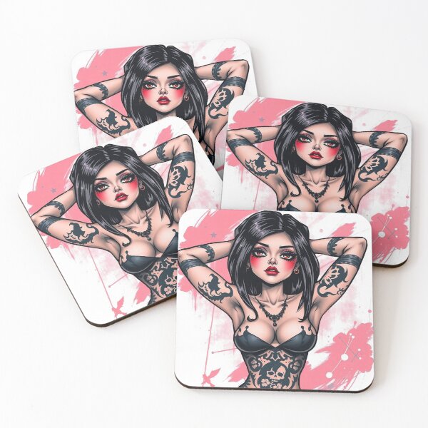 Item preview, Tattooed Goth Girl beautiful pinup poster art designed and sold by Vintage Designs +.
