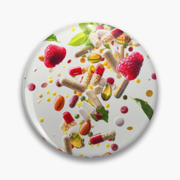 Item preview, Colorful pills, berries, and leaves falling with white background, health concept, AI Generated designed and sold by dvoevnore.
