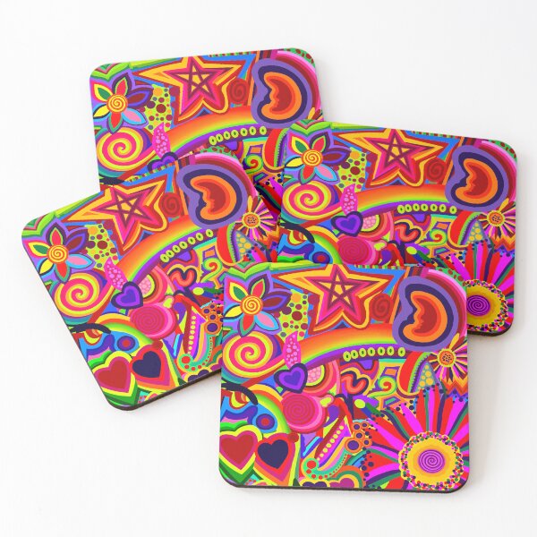 Item preview, Psychedelic Pop Art Hearts Flowers and Rainbow designed and sold by Vividality.