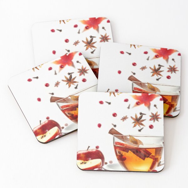 Artikelvorschau, Herbsttee mit Apfelscheiben, Preiselbeeren, Gewürzen, fallenden Zutaten in der Tasse, KI-generiert entworfen und verkauft von dvoevnore.