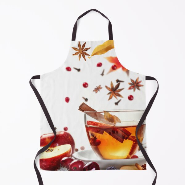 Item preview, Autumn tea with apple slices, cranberries, spices, falling ingredients in cup, AI generated designed and sold by dvoevnore.