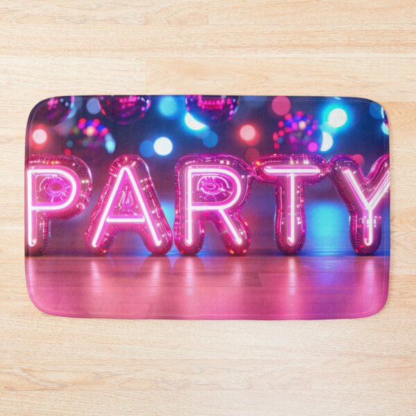 Item preview, Vibrant purple neon PARTY sign in retro 90s style glowing maximalist background AI Generated content designed and sold by dvoevnore.
