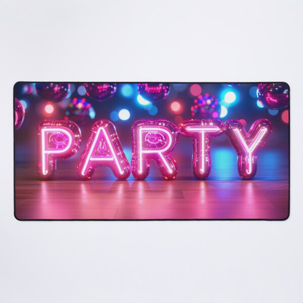 Item preview, Vibrant purple neon PARTY sign in retro 90s style glowing maximalist background AI Generated content designed and sold by dvoevnore.