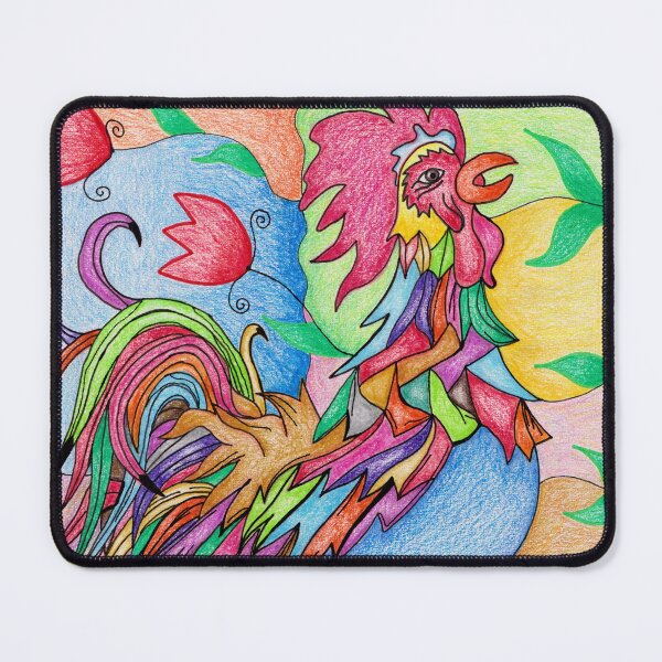Item preview, Colorful Rooster Drawing with Abstract Floral Background designed and sold by nenanamart.