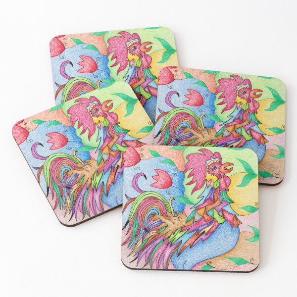 Item preview, Colorful Rooster Drawing with Abstract Floral Background designed and sold by nenanamart.