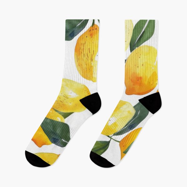 Item preview, Watercolor illustration of yellow lemons with green leaves on white background, AI generated designed and sold by dvoevnore.
