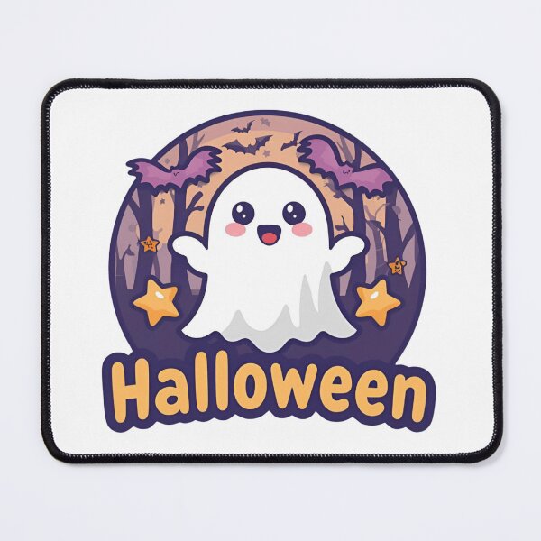 Item preview, Cute Halloween Ghost Sticker With Bats And Stars In A Purple Forest Backdrop designed and sold by KanDa-Shop.