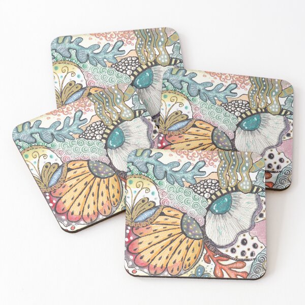 Item preview, Two Flowers - Hand-Drawn Watercolor Zentangle Doodle designed and sold by ColorWander.
