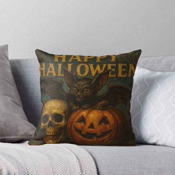 Item preview, Happy Halloween – Bat, Skull, and Pumpkin Painting designed and sold by AlcheArtsStudio.