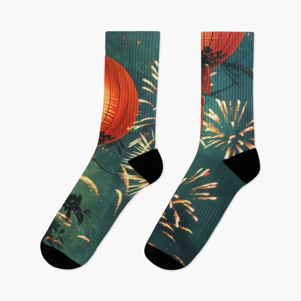 Item preview, Traditional Chinese lanterns against fireworks in night sky, background, AI generated designed and sold by dvoevnore.