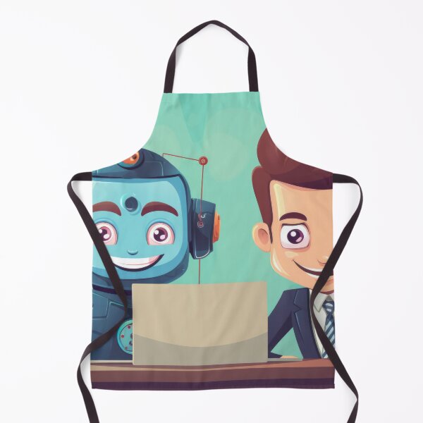 Item preview, Man and robot smiling while working together on a laptop in office, AI generated  designed and sold by dvoevnore.