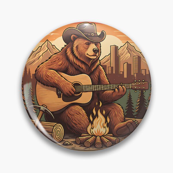 Item preview, Rocky Mountain Roar – Campfire Bear with Guitar at Sunse designed and sold by PostersMode.