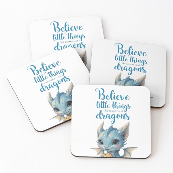 Item preview, Cute Blue Dragon with Cookie – “Believe in Little Things Like Cookies and Dragons” designed and sold by DiceWay.