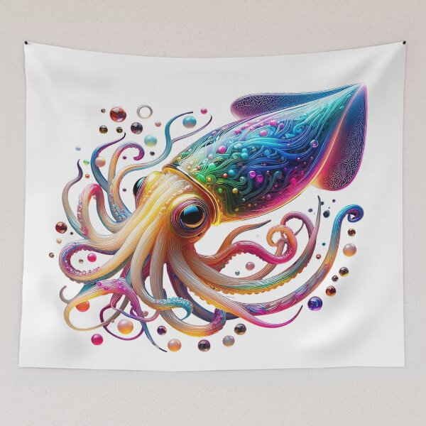 Item preview, Vibrant Neon Squid – Glowing Colorful Deep Sea Creature Art designed and sold by GloriousArtSKD.