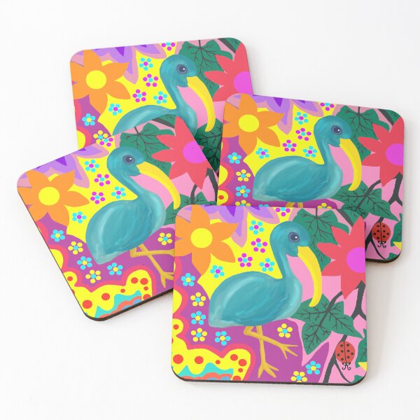 Item preview, Whimsical Tropical Bird with Retro Flowers and Ladybird designed and sold by Vividality.