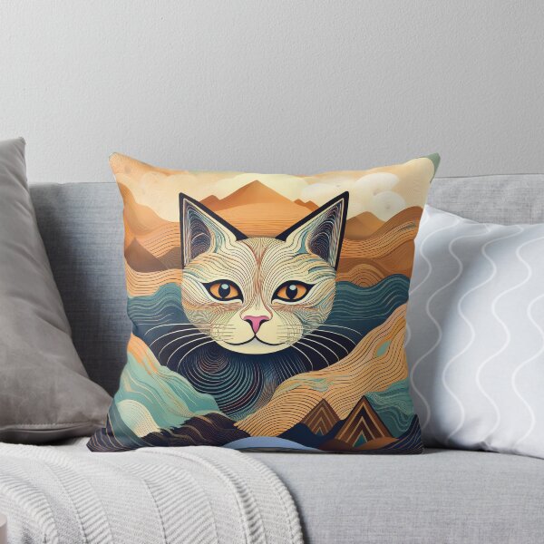 Artikelvorschau, Golden Horizon Cat – Abstrakte Katze in verträumten Bergen entworfen und verkauft von MDKey DESIGN.