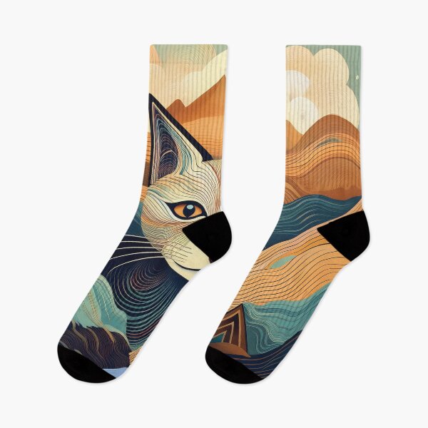Item preview, Golden Horizon Cat – Abstract Feline in Dreamy Mountains designed and sold by MDKey DESIGN.