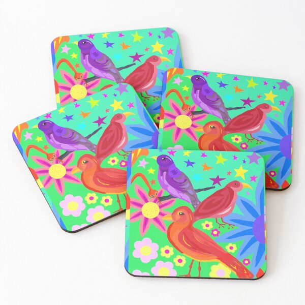 Item preview, Colourful Retro Birds and Flowers – Psychedelic Pop Art designed and sold by Vividality.