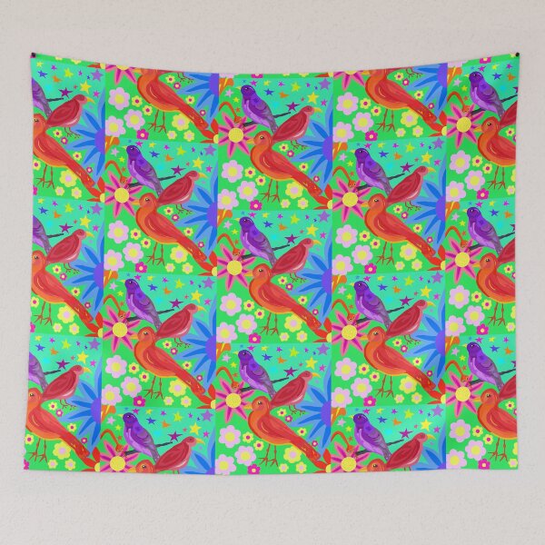 Item preview, Colourful Retro Birds and Flowers – Psychedelic Pop Art designed and sold by Vividality.
