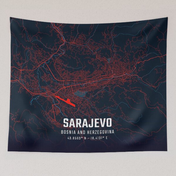 Artikelvorschau, Sarajevo Rot & Blau Minimalistische Karte entworfen und verkauft von HomeLivingCo.