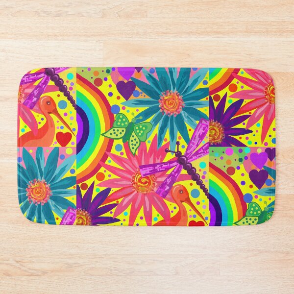 Item preview, Rainbow Garden with Dragonfly and Flowers – Retro Psychedelic Art designed and sold by Vividality.