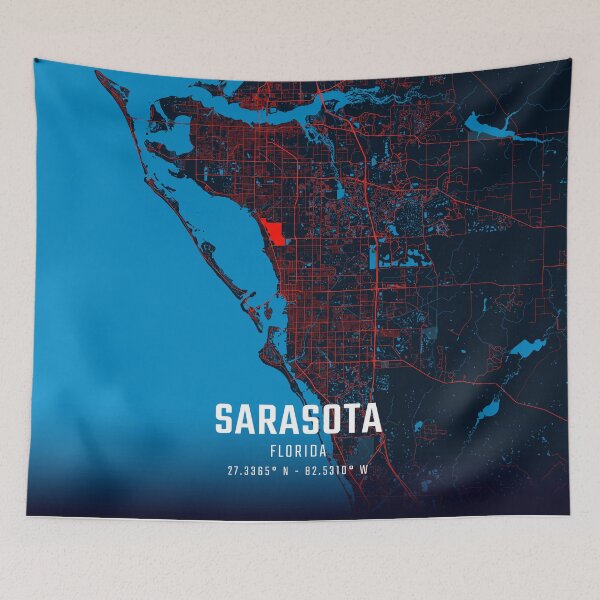 Item preview, Sarasota Red & Blue Minimalist Map designed and sold by HomeLivingCo.