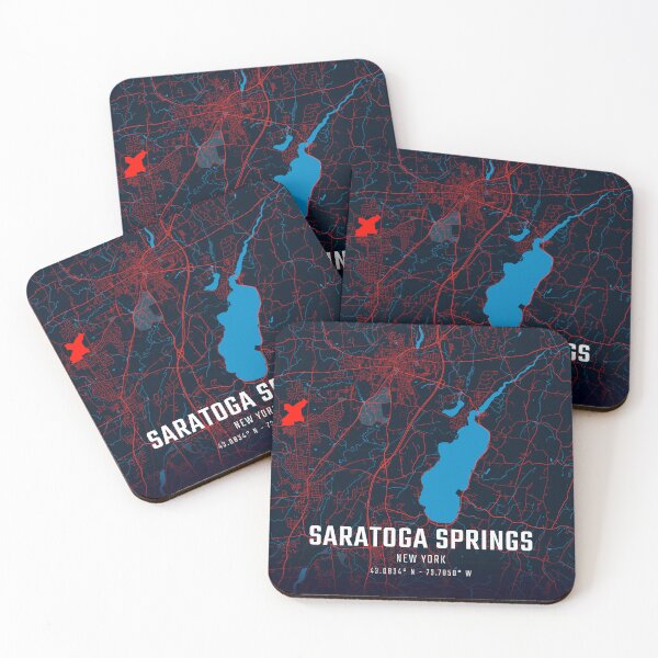 Item preview, Saratoga Springs Red & Blue Minimalist Map designed and sold by HomeLivingCo.