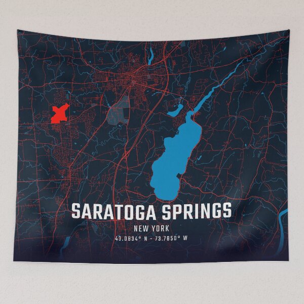 Item preview, Saratoga Springs Red & Blue Minimalist Map designed and sold by HomeLivingCo.