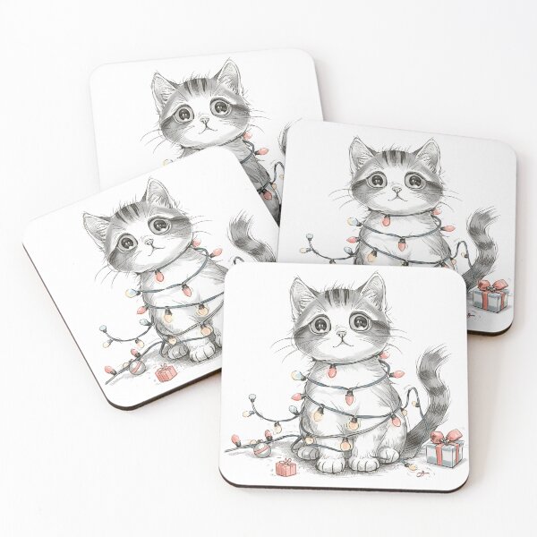 Item preview, Christmas Cat Wrapped in Lights – Cute Minimalist Holiday Drawing designed and sold by jelonkaa.